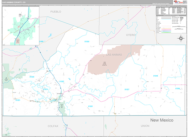 Las Animas County, CO Zip Code Map